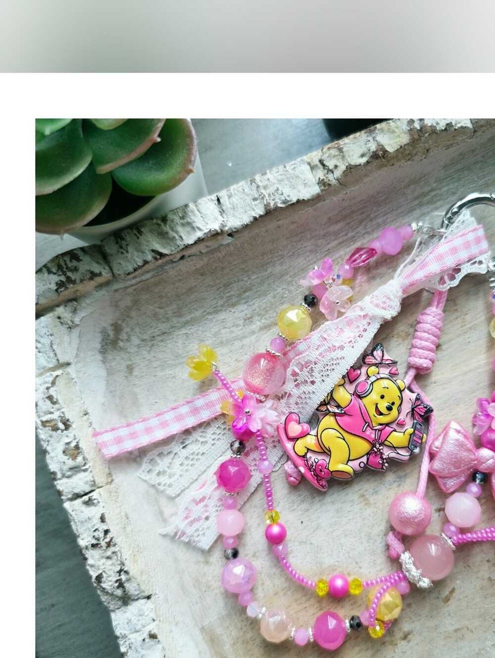 Handcrafed Pink Beaded Keychain Accessory • Bag Charm • Phone Charm